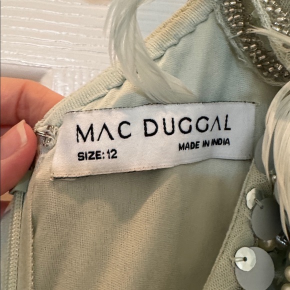 Mac Duggal Pale Mint One-Shoulder Sequin Floral Gown - Picture 10 of 10